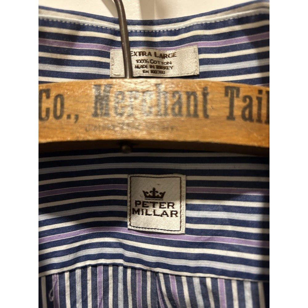 Peter Millar Men's SzXL Shirt Button Down Long Sleeve Stripe Blue Lavender